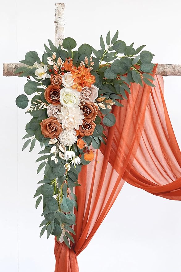Artificial Flowers Wedding Arch Swag Kit, Burnt Orange, 26ft Fabric