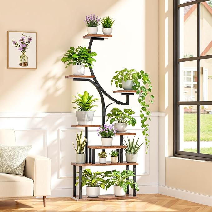 Plant Stand Indoor with 4 Grow Lights & 3 Colors, 8 Tiered Corner Plant Shelf - Image 2