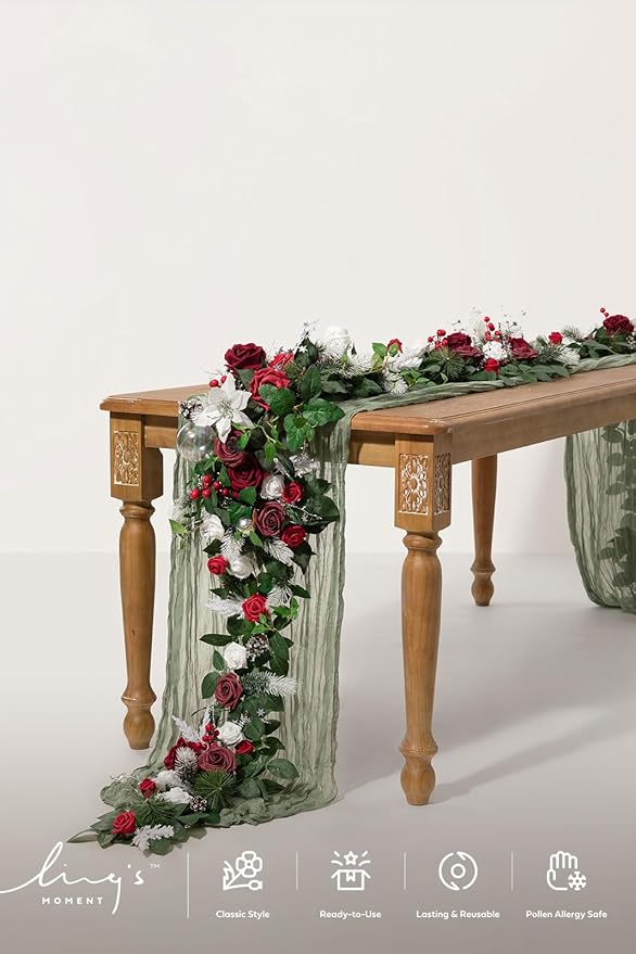 Artificial Flower Eucalyptus Garland 6-Foot Red Table Runner