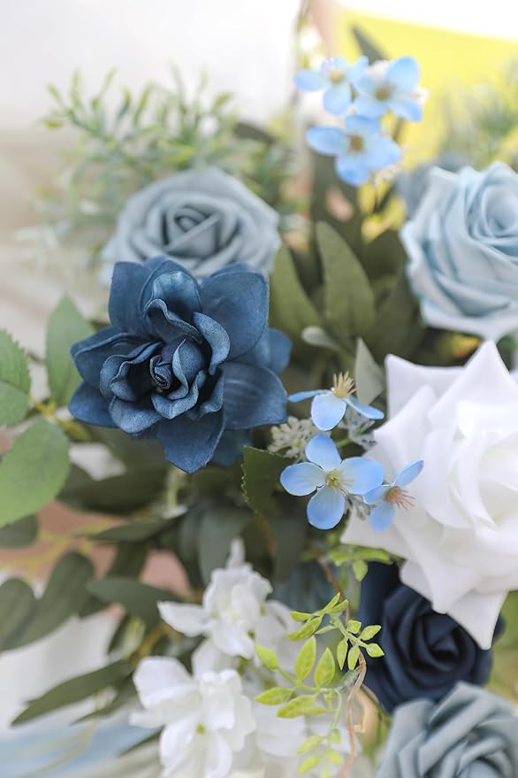 Artificial Flowers in Light and Navy Blue, Faux Silk and Foam Mix