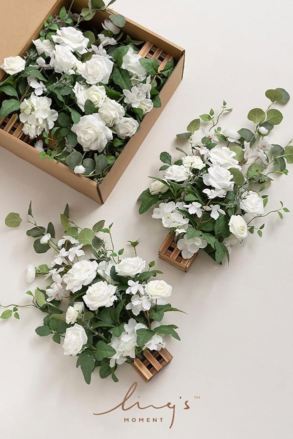 Artificial Flower Arrangements, 4 Pack, 17.5 Inch Tall, White and Sage