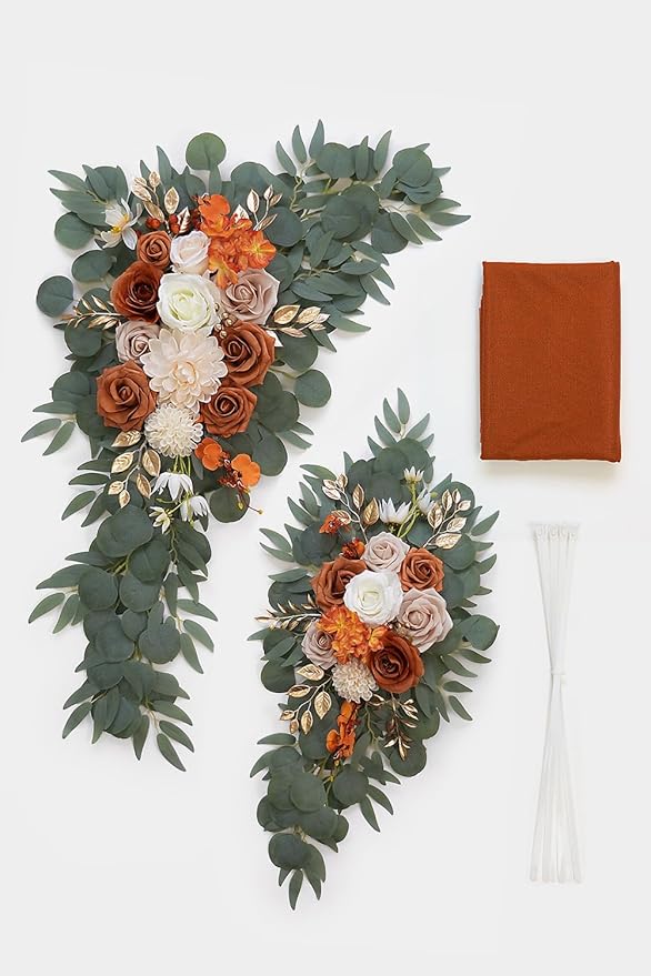 Artificial Flowers Wedding Arch Swag Kit, Burnt Orange, 26ft Fabric
