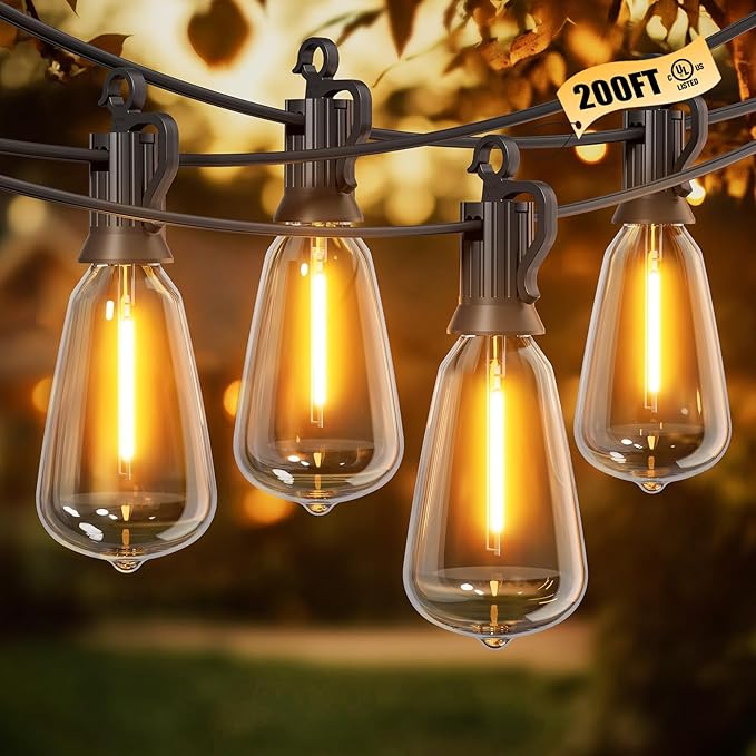 String Lights, 200FT Outdoor Patio Lights with 64 Shatterproof LED Bulbs