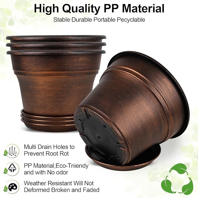 Plant Planters Pots Set of 4 Pack 11 Inch, Plastic Flower Pot - Image 4