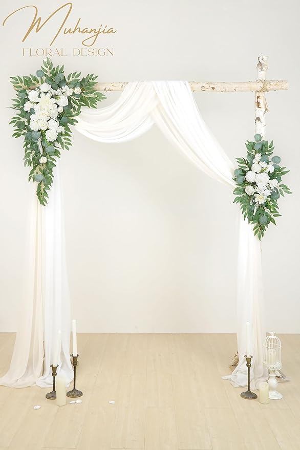 Artificial Flowers Arch Kit, 4 Pieces, White Champagne Silk