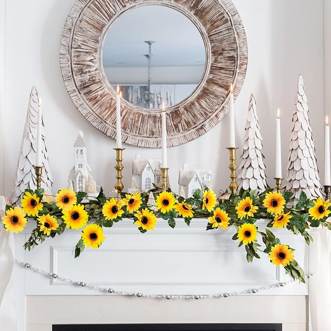 Artificial Sunflower Garland 10 Pack, 8.2 ft Yellow and Green Silk Vines