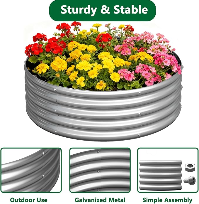 zizin 2 Pcs Round 2x2x1ft Raised Garden Bed Kit Metal Planter Box - Image 4