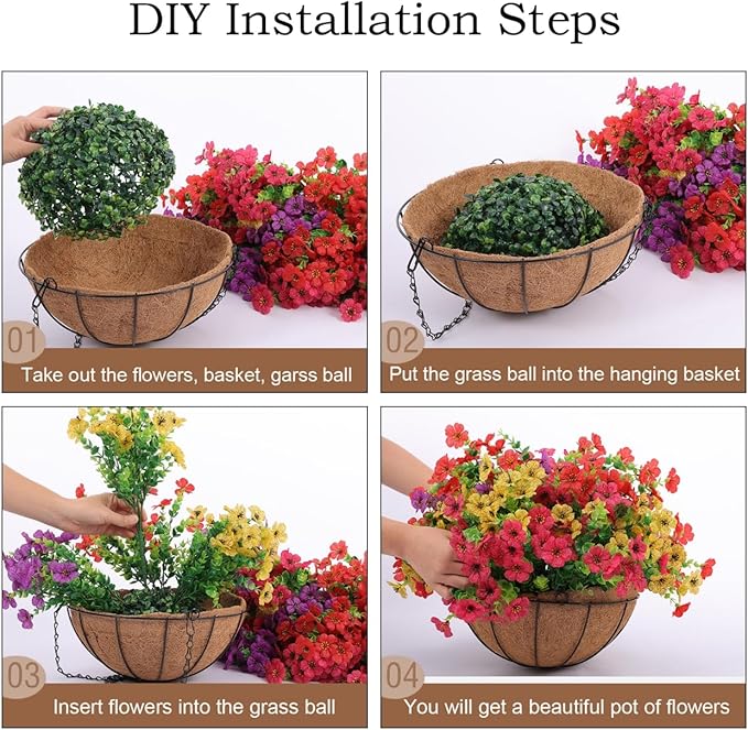 Artificial Flowers, 2 Hanging Baskets, 24 Flower Packs, Plastic