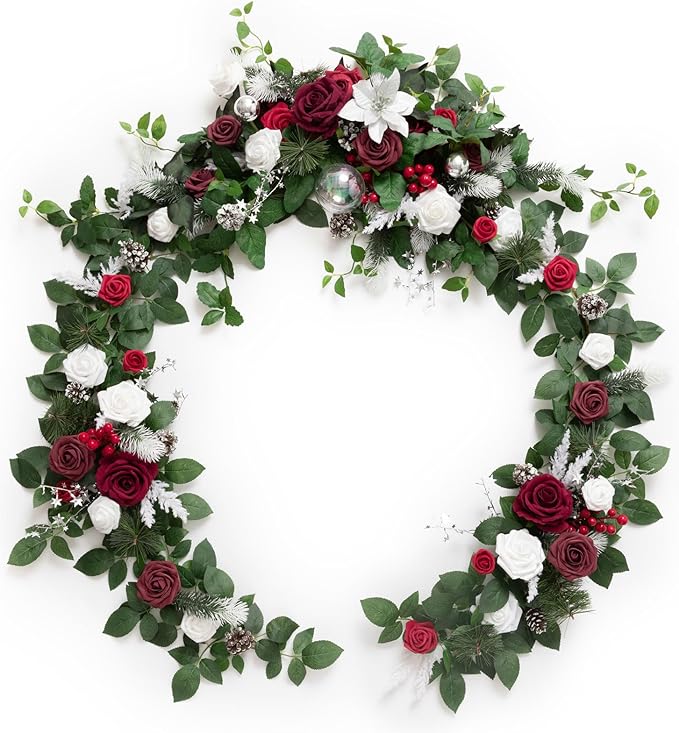 Artificial Flower Eucalyptus Garland 6-Foot Red Table Runner