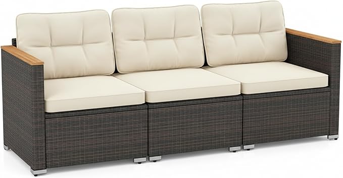 Tangkula 3-Seat Patio Wicker Couch Sofa, Outdoor 3 Seater Rattan Furniture Set by TANGKULA