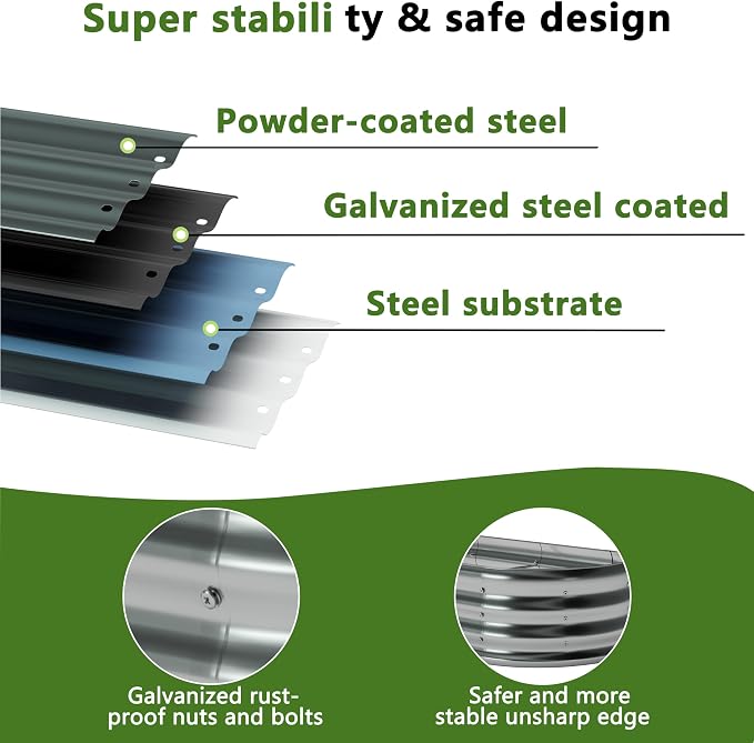 8x2x1ft Galvanized Oval Raised Garden Bed, Outdoor Planter Box Metal Patio Kit - Image 3
