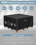 Furniture Set Covers 86x86x28 Inch Black Waterproof 600D Polyester