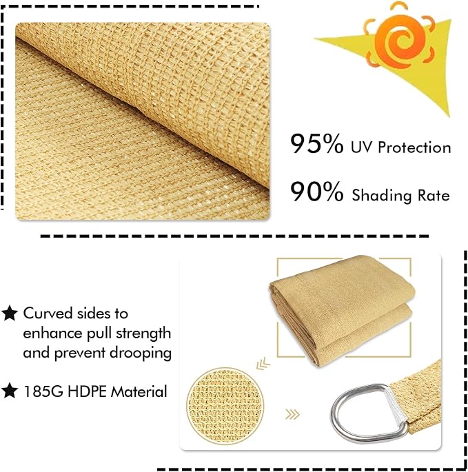 KANAGAWA 12'X20' Sand Custom Size Sun Shade Sail Rectangle UV Block Canopy Cover - Image 3