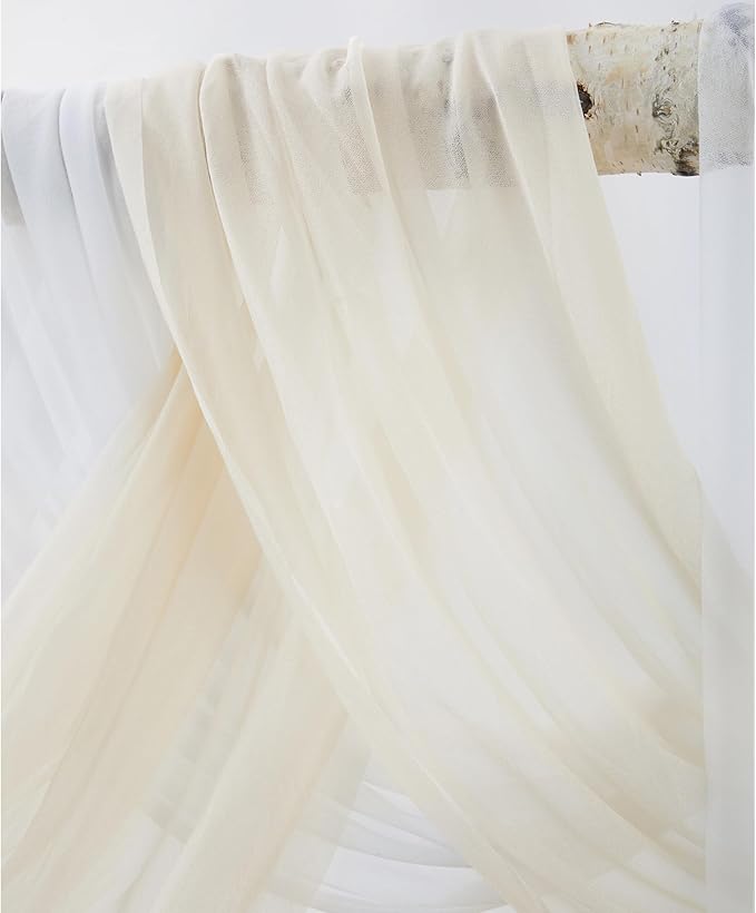 Artificial Flowers Wedding Arch Kit, Beige Silk Roses with Sheer Drapes