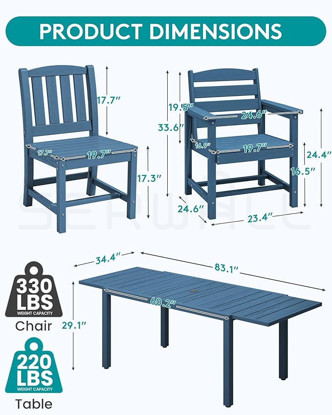 SERWALL 11-Piece Outdoor Dining Set, All Weather HDPE Outdoor Furniture Set - Image 2