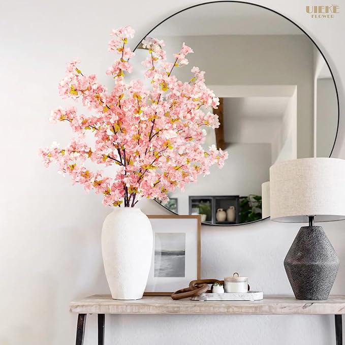 Artificial Cherry Blossom Branches, Pink Silk, 39.3 in, Set of 3