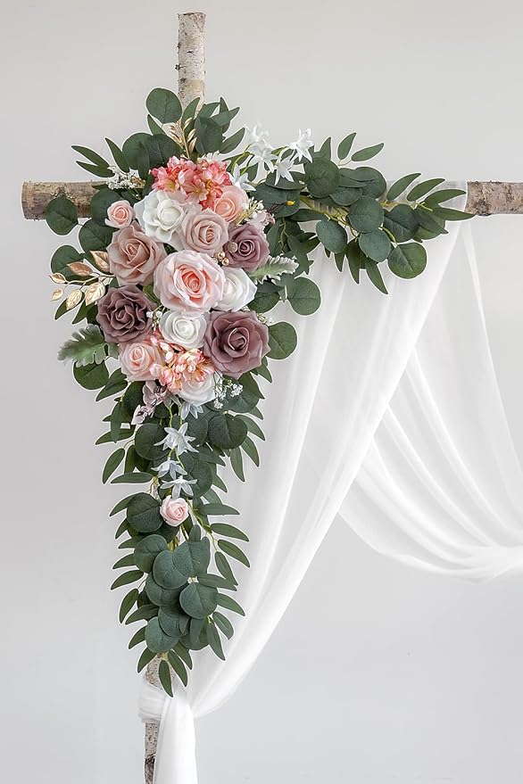 Artificial Flower Swag Set for Wedding Arch, Dusty Rose, 26Ft Draping Fabric