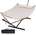 Double Hammock with Stand for Outside, Quick Dry Hammock with Curved Spreader by MansionHome