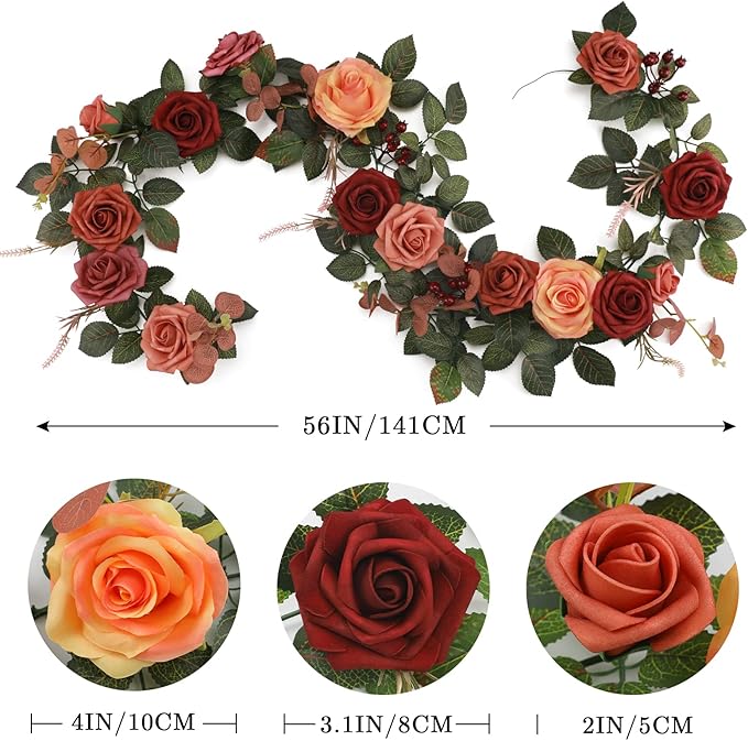 Artificial Rose Garland, 60-Inch Foam Floral Vine with Greenery