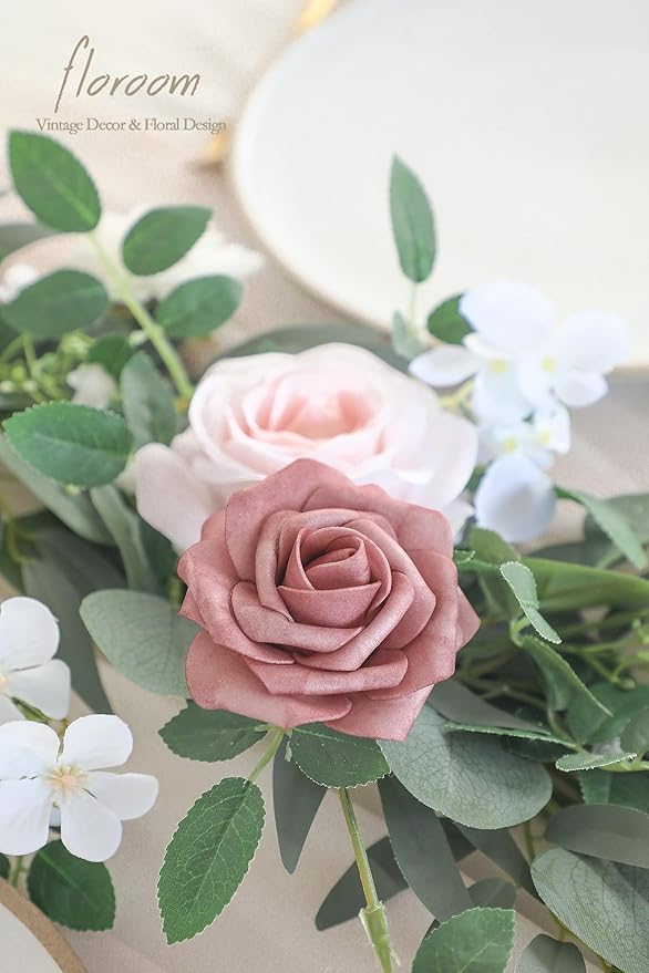 Artificial Flowers Eucalyptus Garland, 6 Ft Blush and Powder Blue Vine