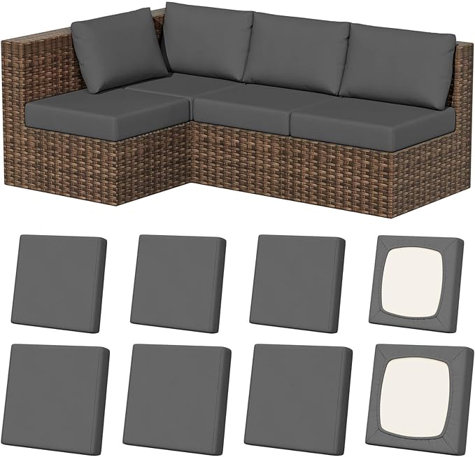 Cushion Covers 8 Pack Stretch Fit Medium Grey Outdoor Patio Slipcovers