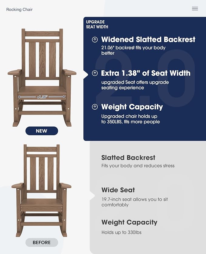 KINGYES Oversized Outdoor Rocking Chair Set of 6, All-Weather Patio Rocking - Image 4