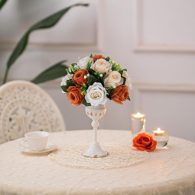 Artificial Flowers: Terracotta Silk Rose Ball Centerpieces for Tables