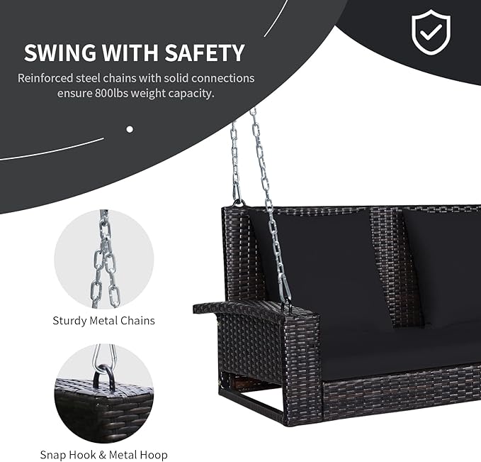 RELAX4LIFE Porch Swing 2-Seat Patio Rattan, Wicker Porch Swings Outdoor W/Two - Image 6