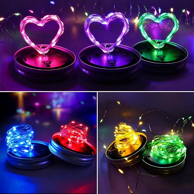 String Lights: 12 Pack Solar Mason Jar Lights in 6 Mixed Colors