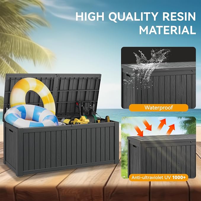 Deck Box, 150 Gallon Black Resin Outdoor Storage with Lockable Lid