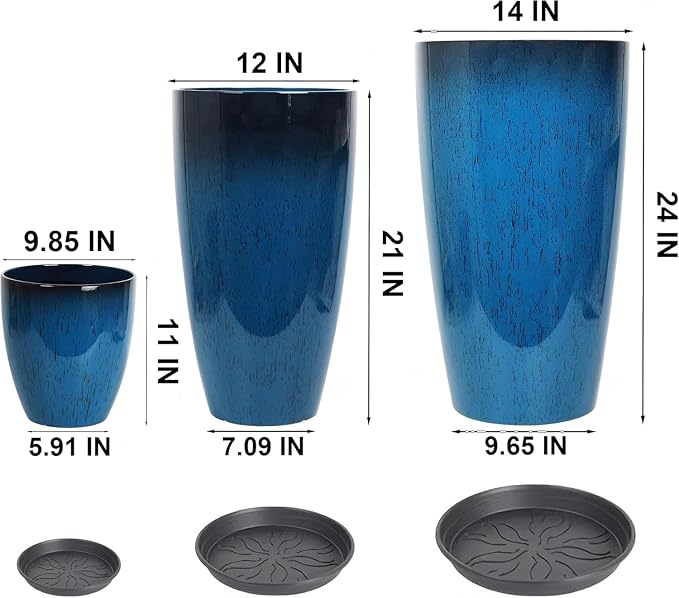 24/21/11 Inch Tall Planter Pots Garden Plastic Planters - Image 6