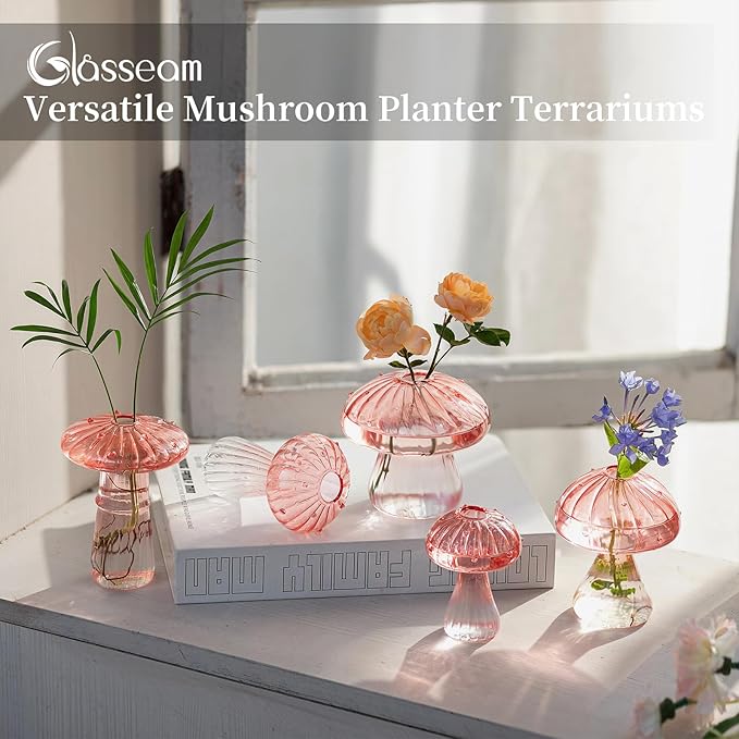 Pots for Propagation: Pink Mushroom Glass Terrarium, Borosilicate