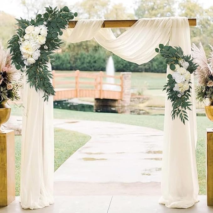 Outdoor Curtains Ivory Sheer Wedding Arch Drapes, 4 Panels 29 x 20 Ft