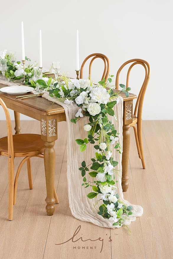 Artificial Eucalyptus Flower Garland, 6 Ft Runner in White