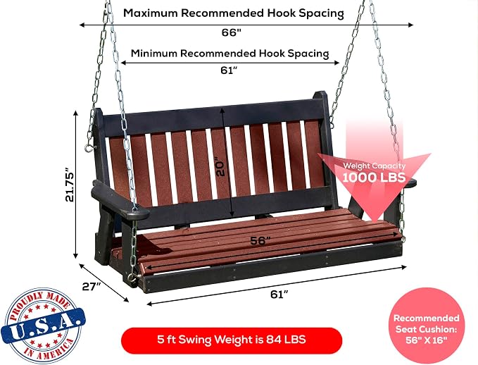 Mission Poly Lumber Wood 5FT Porch Swing Amish Craftsmandship Made in USA HDPE - Image 2