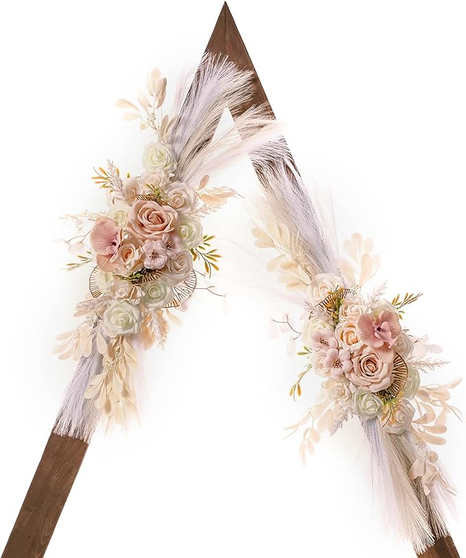 Artificial Flowers Wedding Arch Swag Set, Beige White Silk Blend