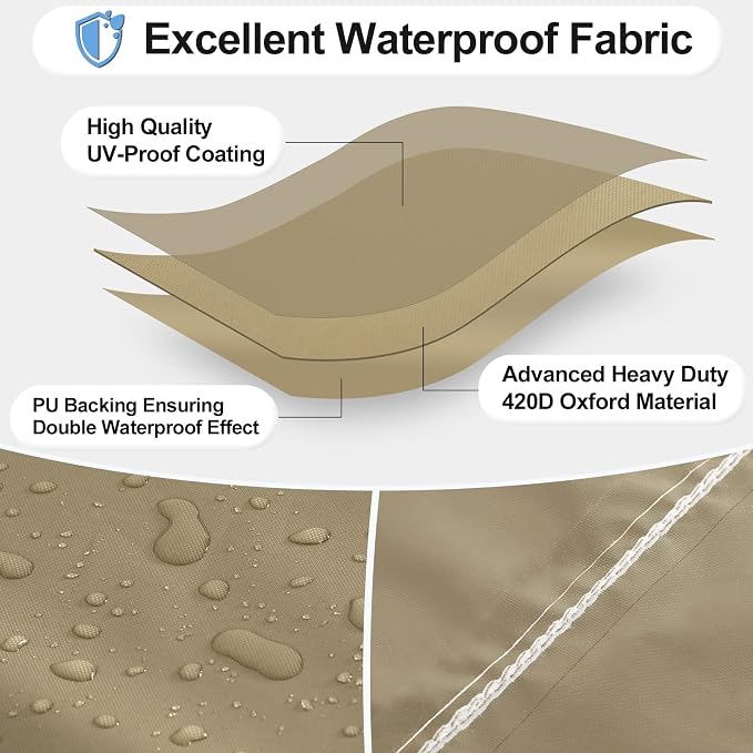 Furniture Set Cover, Waterproof 84 x 84 x 28 Inch Patio Cover in Camel