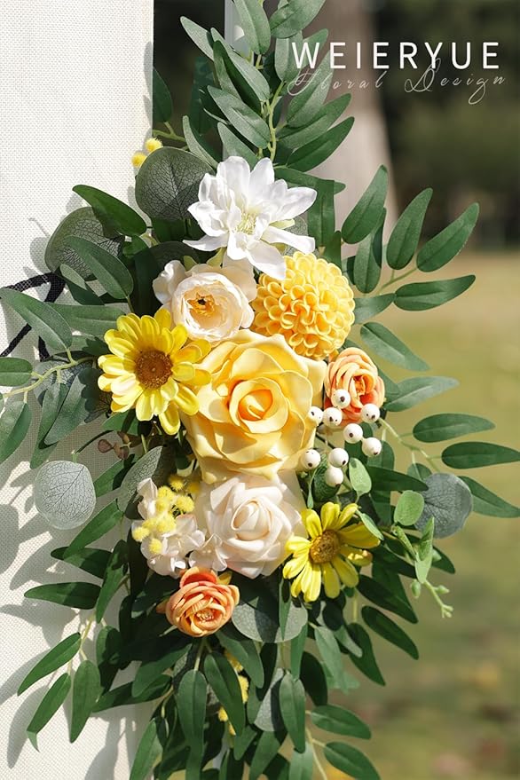 Artificial Flower Swag Kit, 2 Pieces, Creamy Yellow Silk for Wedding Arch