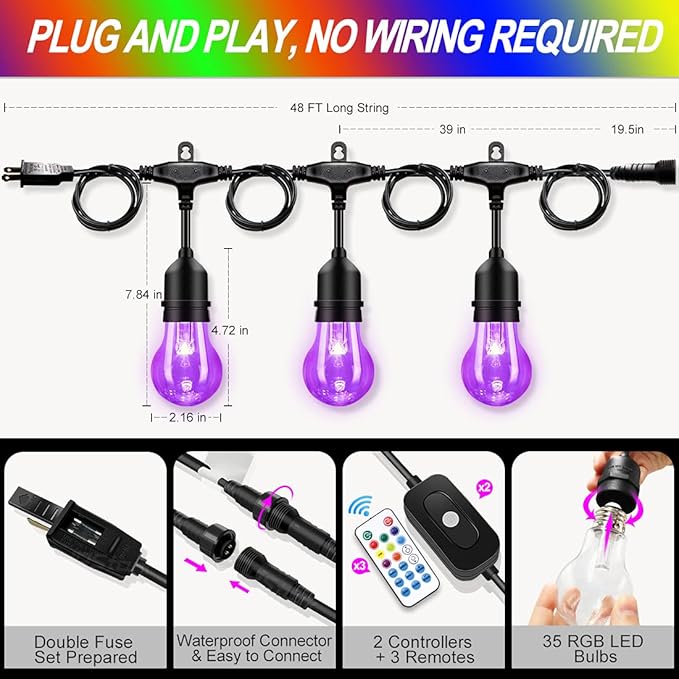 String Lights 96 FT Outdoor LED Multicolor with Remote Control