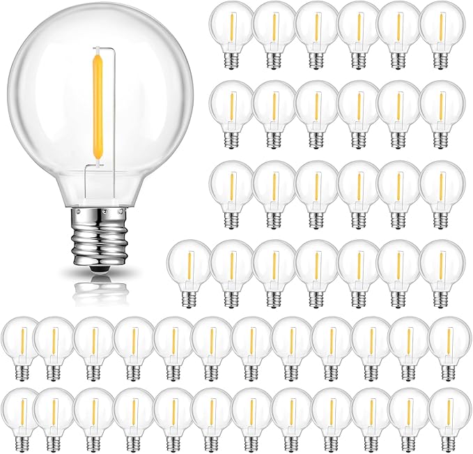 LED Edison Bulbs, 50 Pack G40 E12 Dimmable Clear Globe