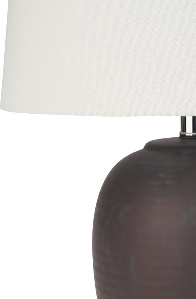 Table Lamp, Eggplant Purple Ceramic Base with White Cotton Shade
