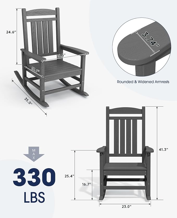 KINGYES Outdoor Rocking Chairs, HDPE All-Weather Patio Rocking Chairs High Back - Image 3