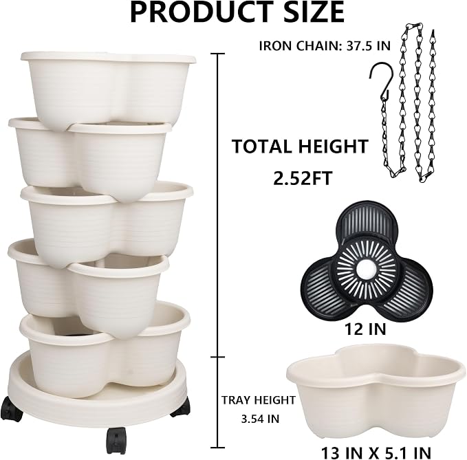 Hourleey Strawberry Planter, 5 Tier Stackable Gaden Tower - Image 2