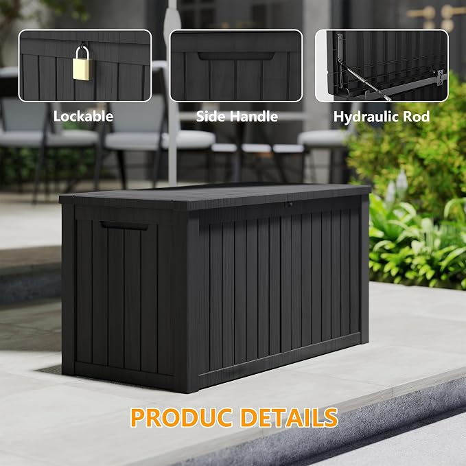 Deck Box, 180 Gallon Resin Outdoor Storage with Lockable Lid