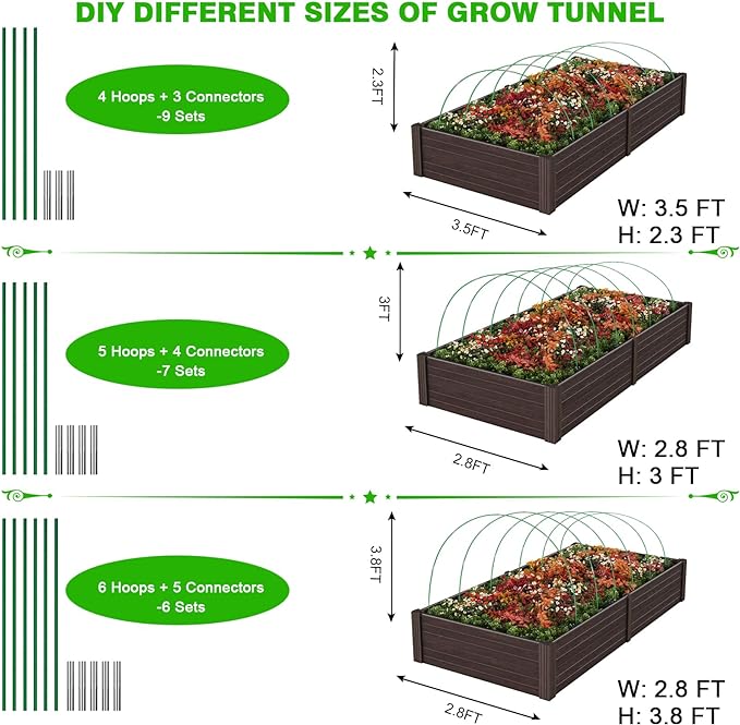 Garden Hoops for Raised Beds Row Cover, Flexible Fiberglass DIY Hoops for - Image 3