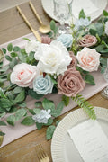 Artificial Flowers Garland, 6 Ft Eucalyptus and Rose, Blush Powder Blue