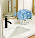 Artificial Flowers: Blue Silk Hydrangea Arrangement with Glass Vase