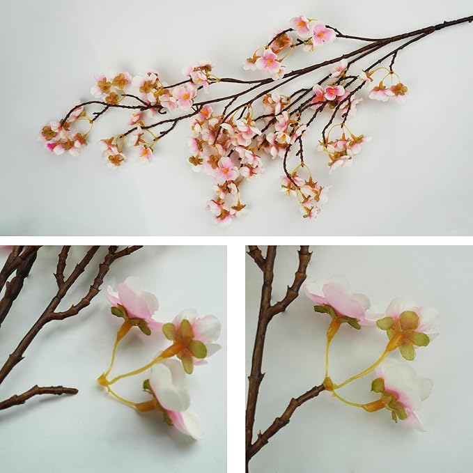 Artificial Cherry Blossom Branches, Pink Faux Silk, 40.5 in, 8 Pack