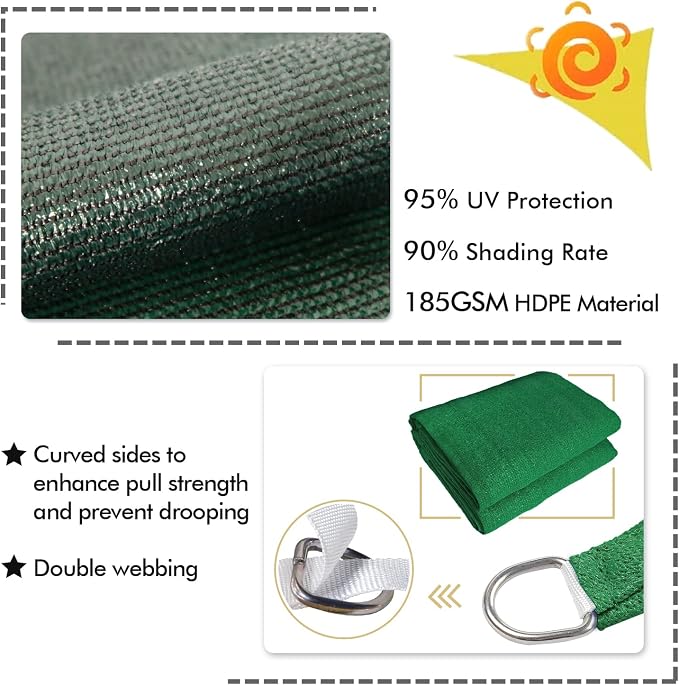 KANAGAWA 6'X10' Dark Green Custom Size Sun Shade Sail Rectangle UV Block Canopy - Image 3