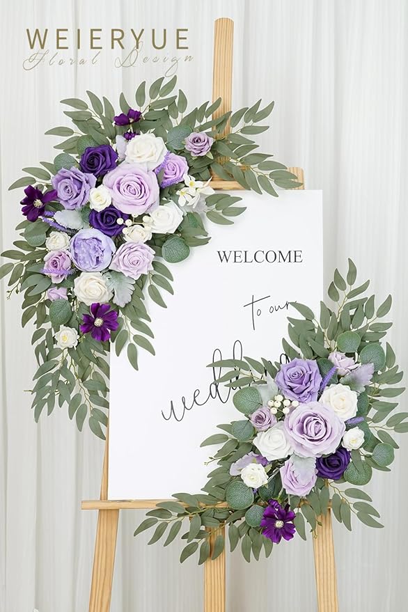 Artificial Flower Swag Kit, Purple Silk Wedding Arch Flowers, 2 Pieces